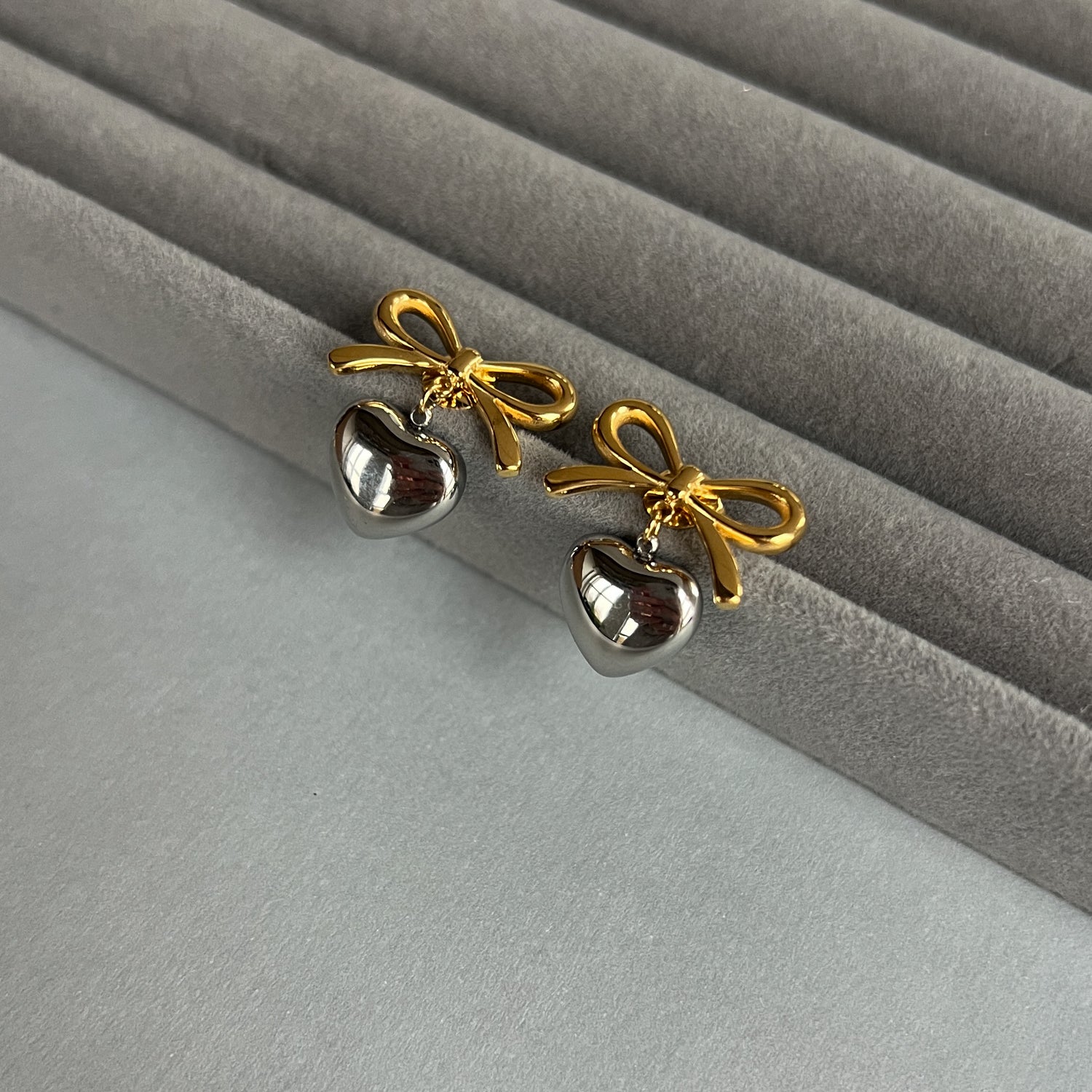 Heart with a ribbon two colour earrings