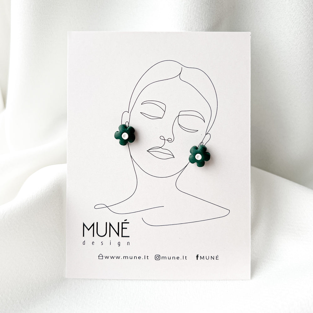 Stud Earrings - Little Flowers_green