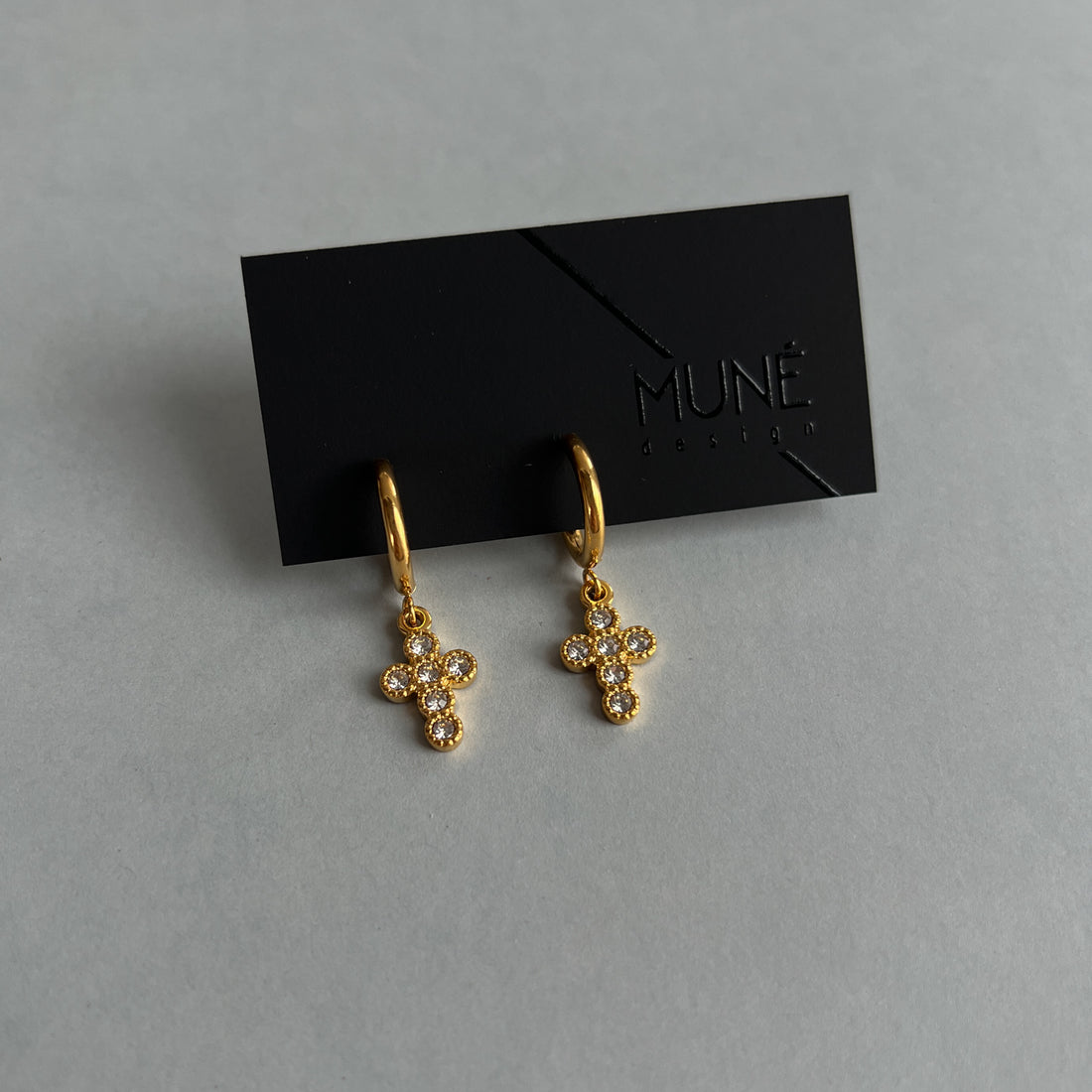 Gold colour hoops with zircon cross pendants