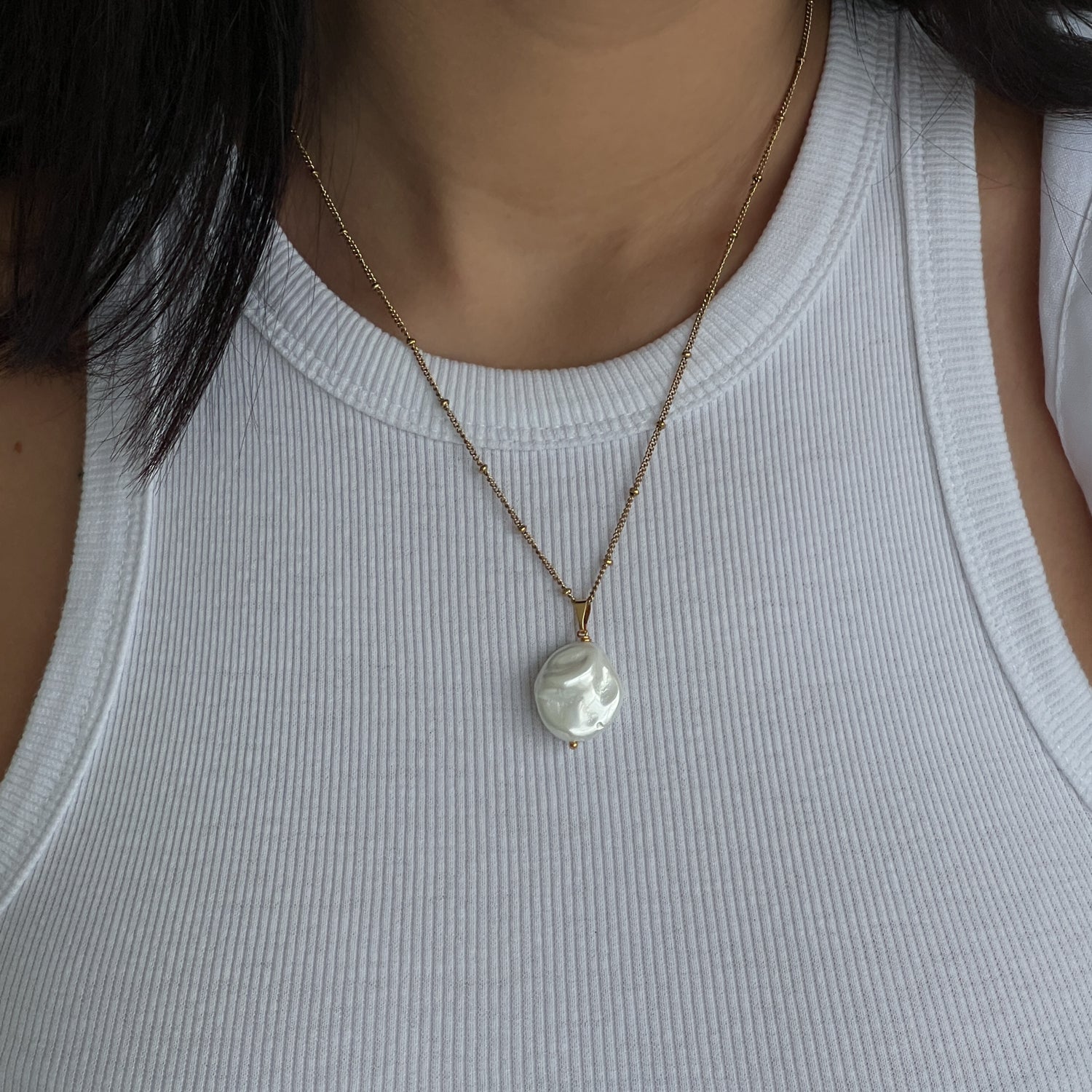 Sea shell pearl chain necklace
