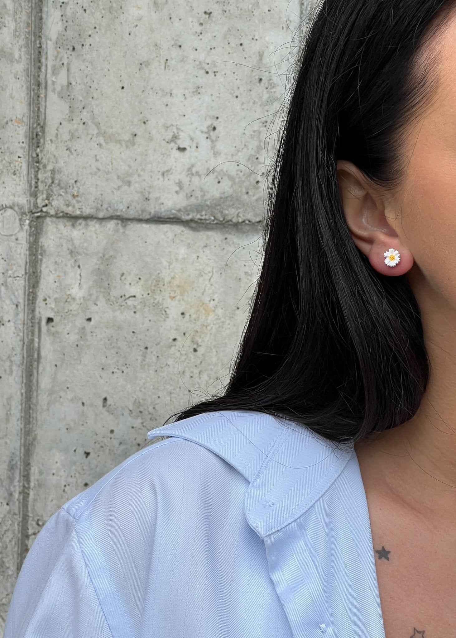 Auskarai "Balta ramunė_mini" - MUNÉ