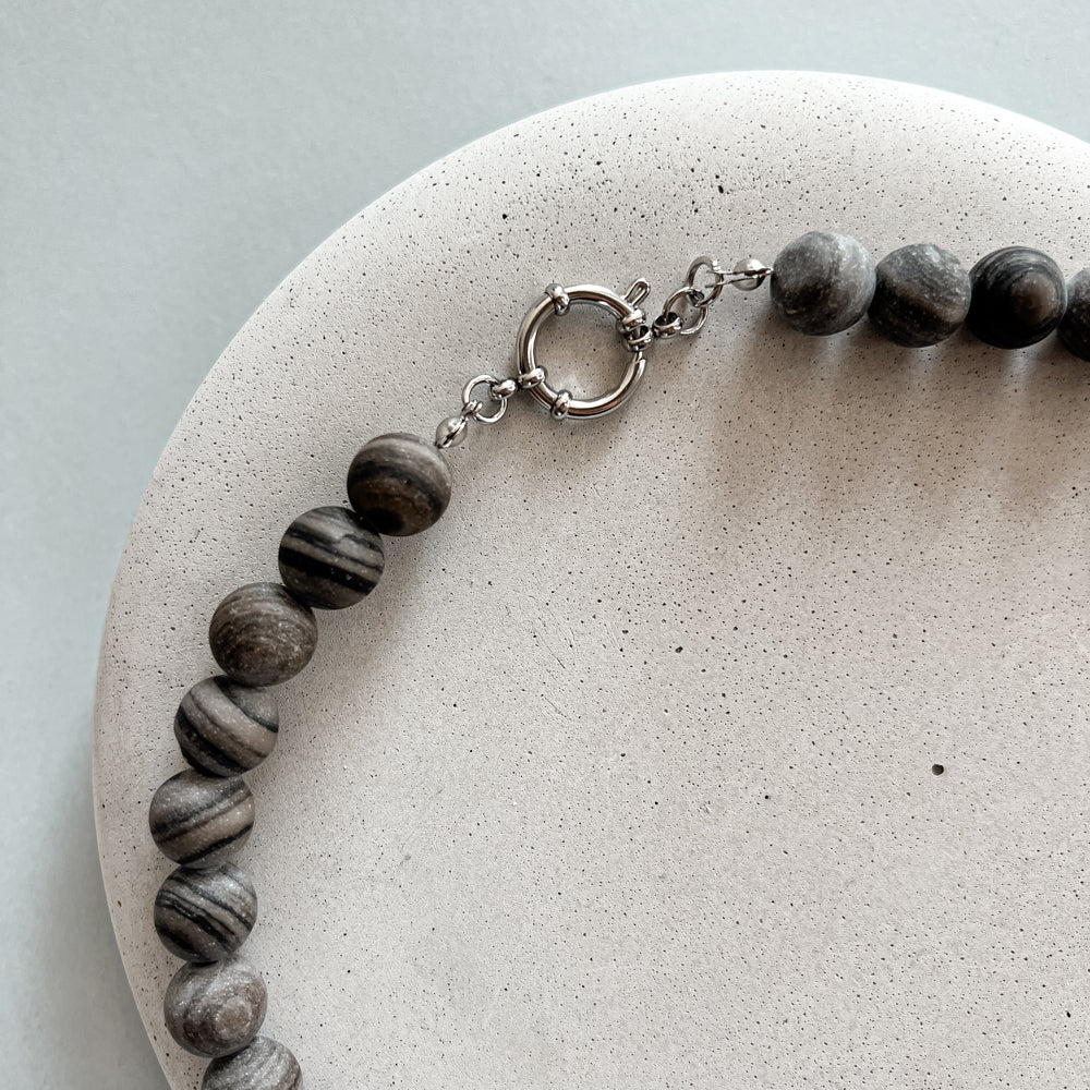 Oversize grey jasper necklace