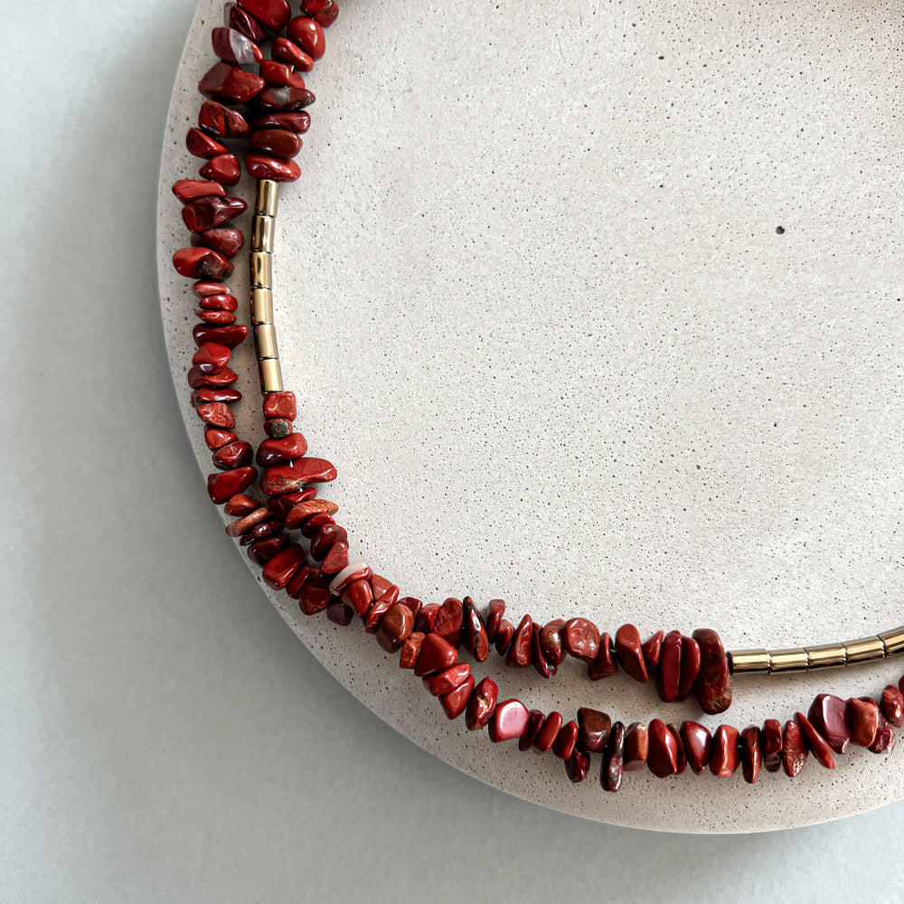 Long red jasper necklace