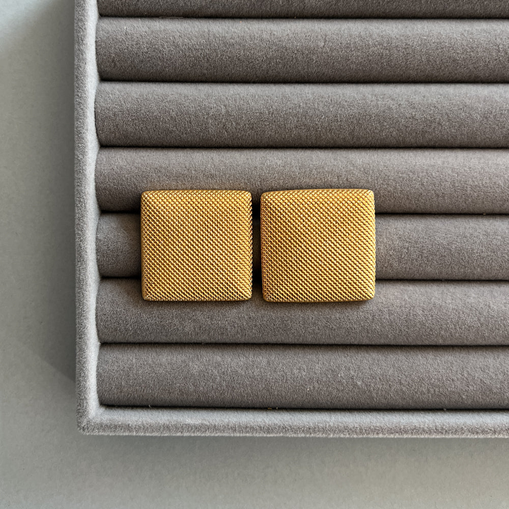 Big gold colour modern square stud earrings