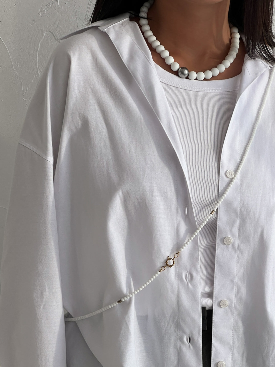 Super long white necklace