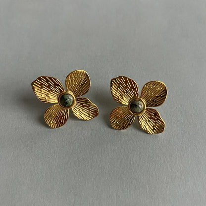 Big flower gold colour stud earrings