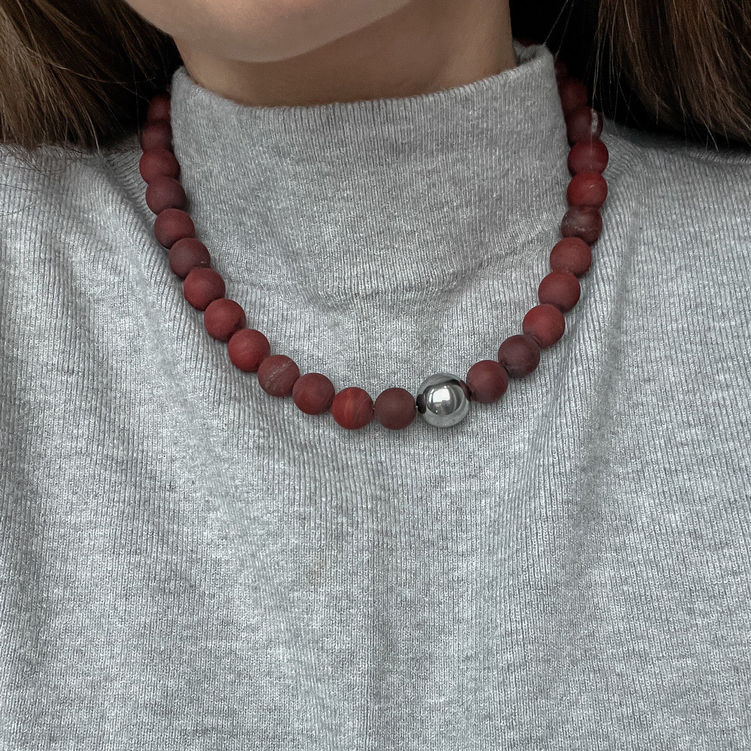 Oversize red jasper necklace