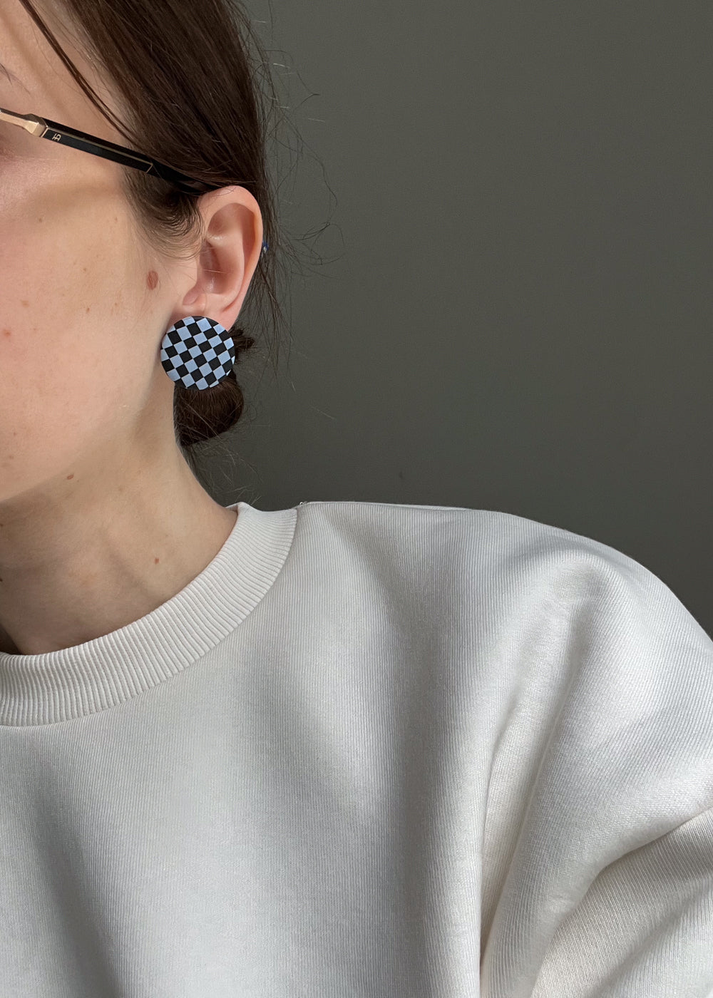 Round Chessboard Earrings_Blue