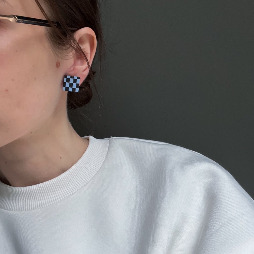 Chessboard Earrings_Blue