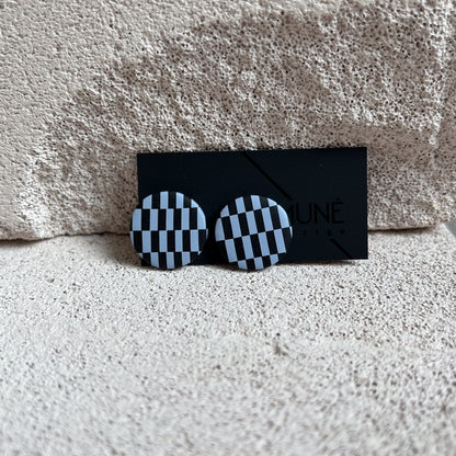 Round Chessboard Earrings_Smaller Blue