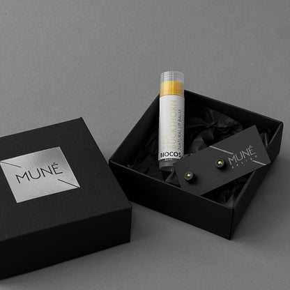 Rinkinys: Natūralus lūpų balzamas ir auskarai Unitta