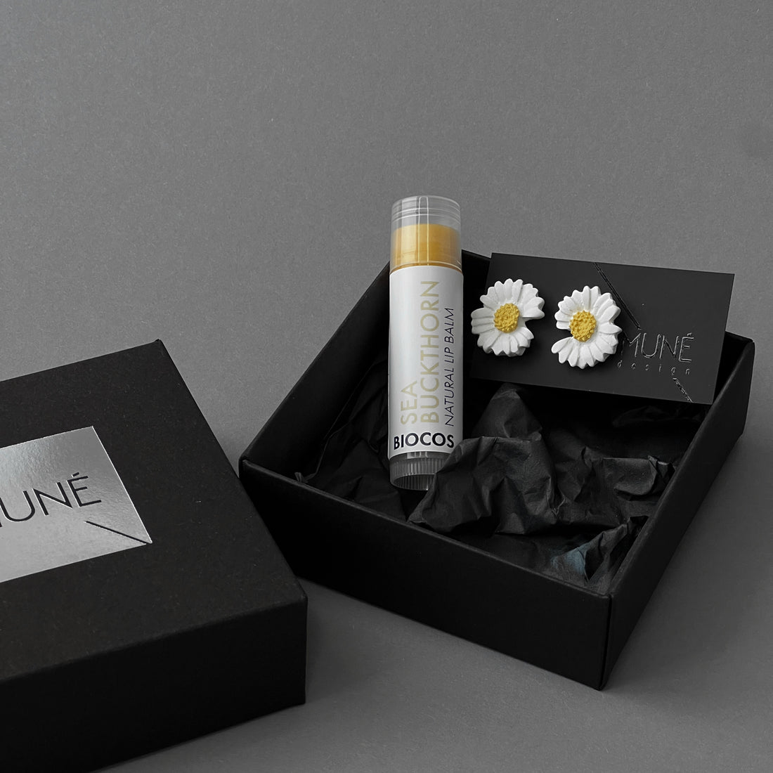 Rinkinys: Natūralus lūpų balzamas ir auskarai Daisies_middle