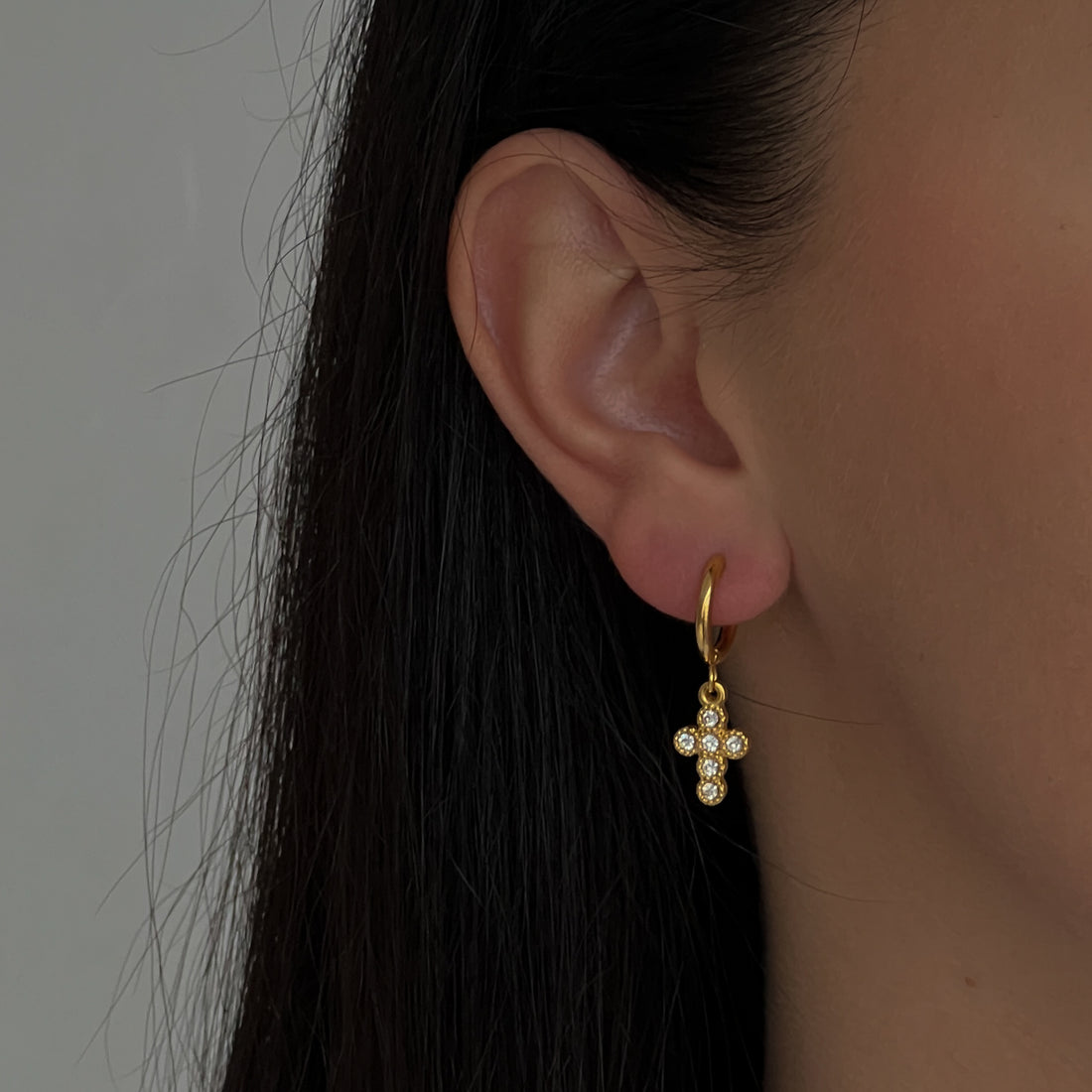 Gold colour hoops with zircon cross pendants