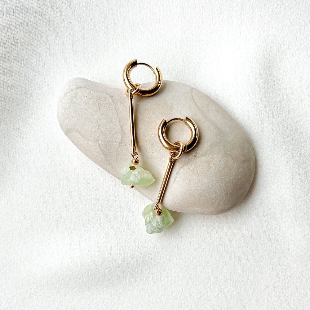 Gold plated hoop earrings with prehnite