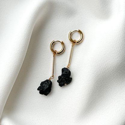 Gold plated hoop earrings with lava stone