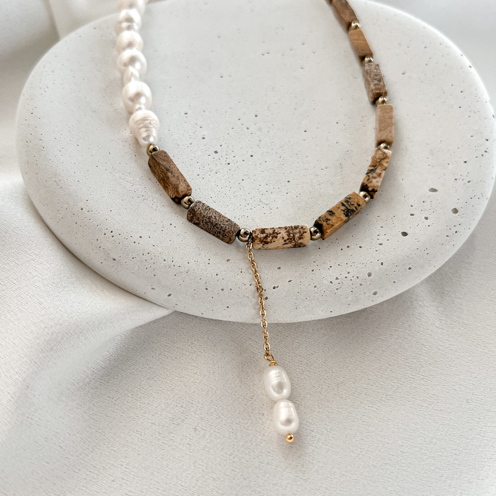 Picture jasper and Pearl Necklace