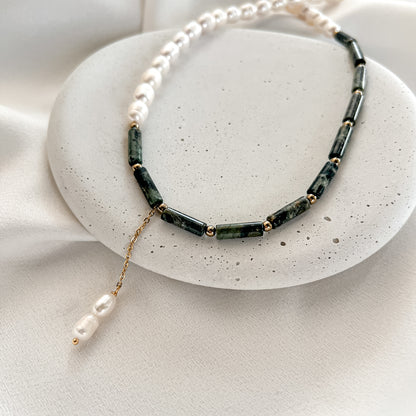 Kambaba jasper and Pearl Necklace