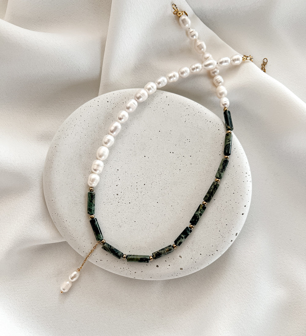 Kambaba jasper and Pearl Necklace