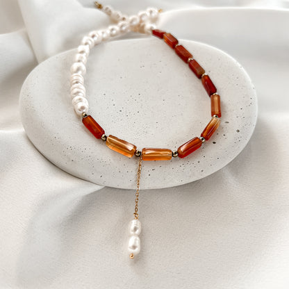 Red agate and Pearl Necklace